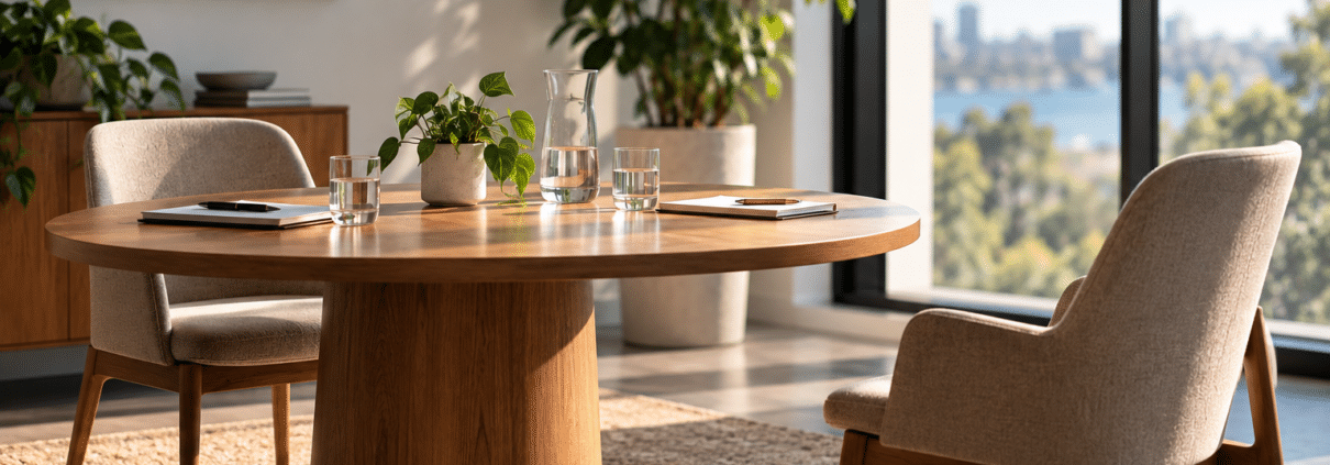 Two empty chairs at a table, one pushed back, representing when workplace mediation isn't the right fit.
