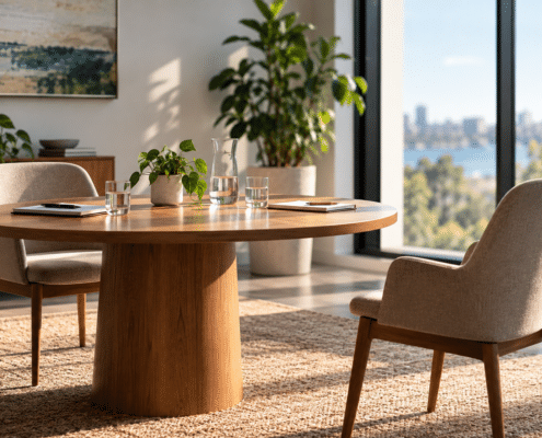 Two empty chairs at a table, one pushed back, representing when workplace mediation isn't the right fit.
