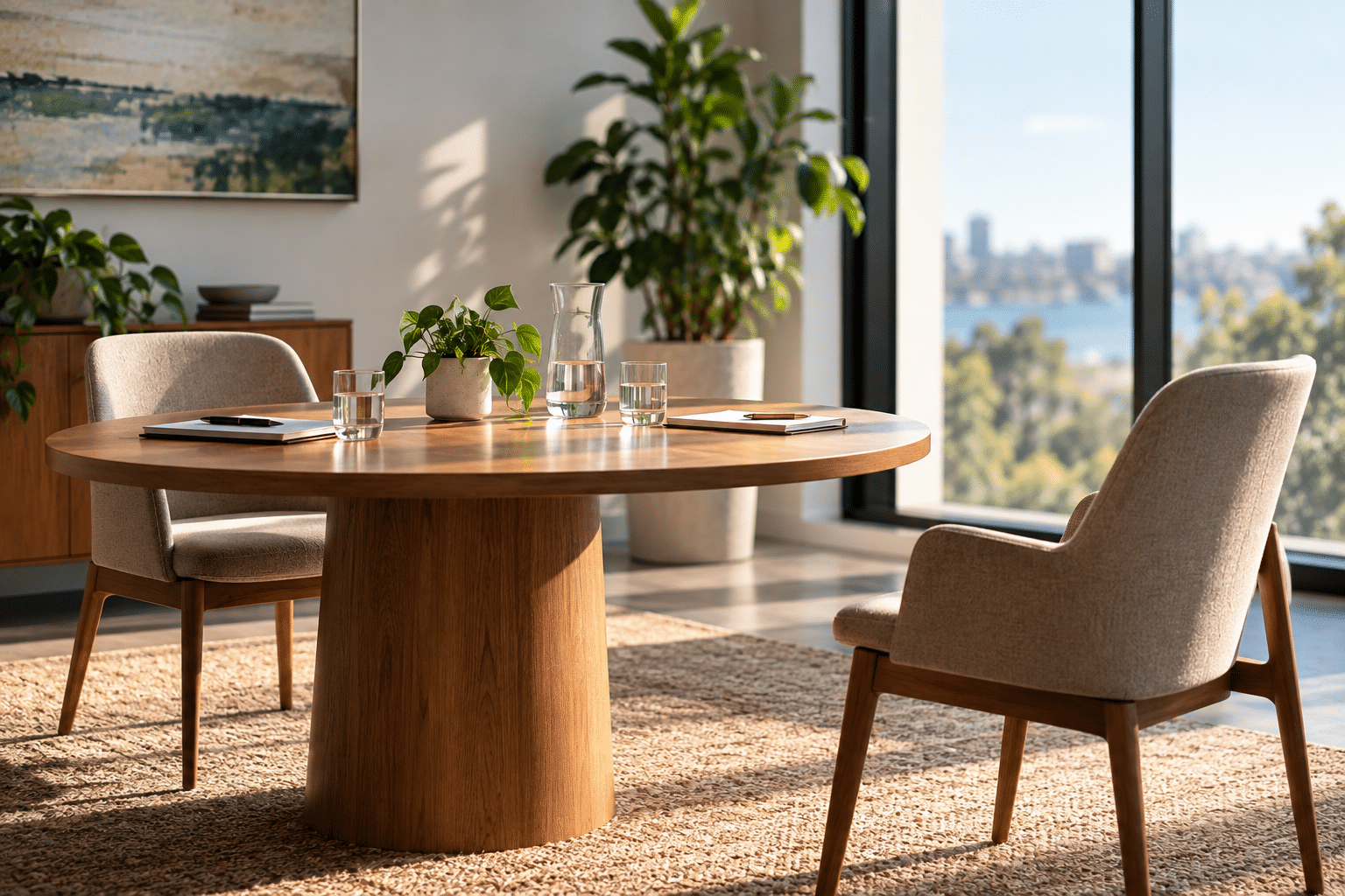 Two empty chairs at a table, one pushed back, representing when workplace mediation isn't the right fit.